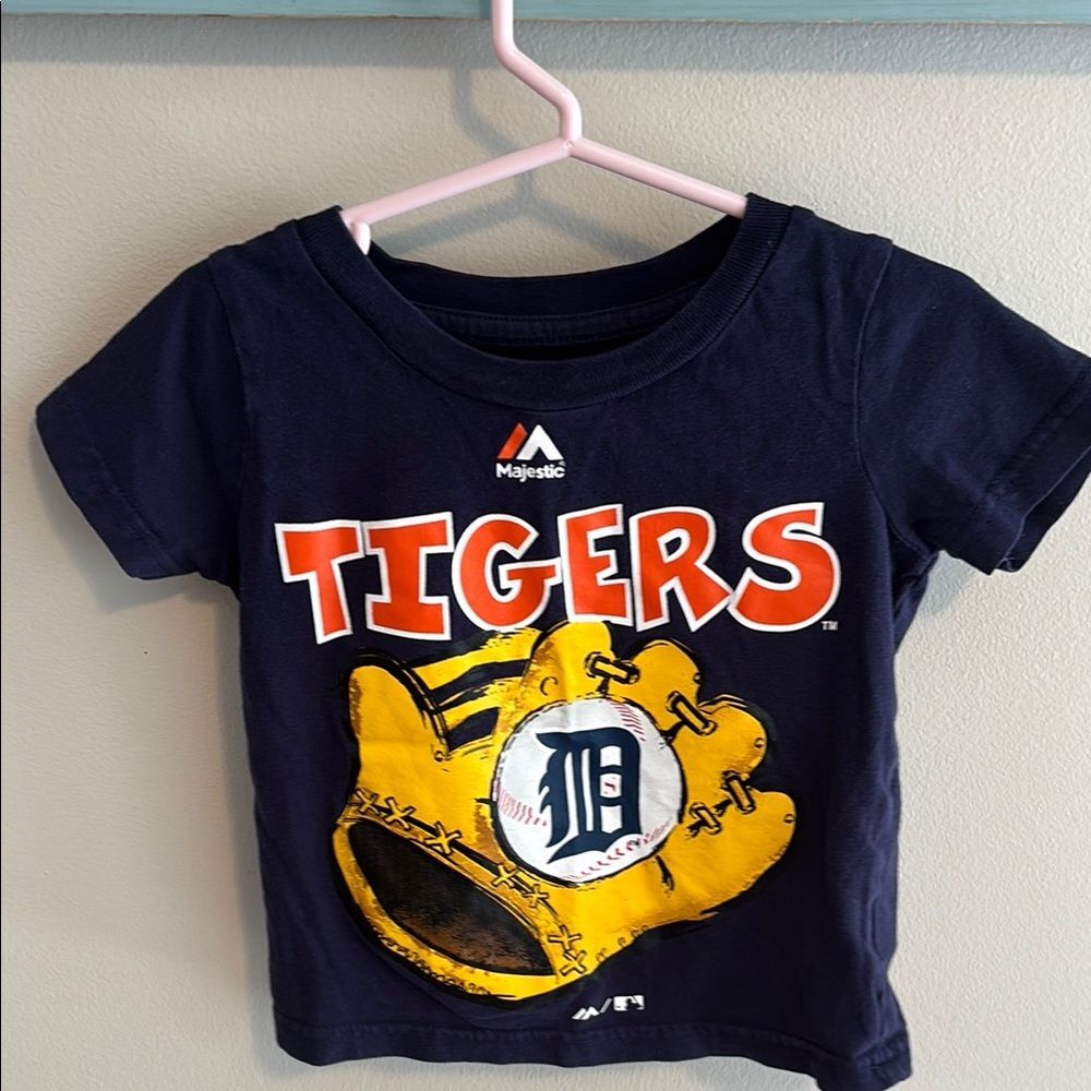 Majestic Detroit Tigers Toddler Shirt 2T Boys Navy Blue MLB Baseball Cotton Tee